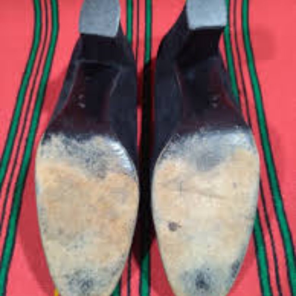50s Margaret Jerrold pumps 6 vintage black suede chunky block heels womens shoes - Picture 5 of 7